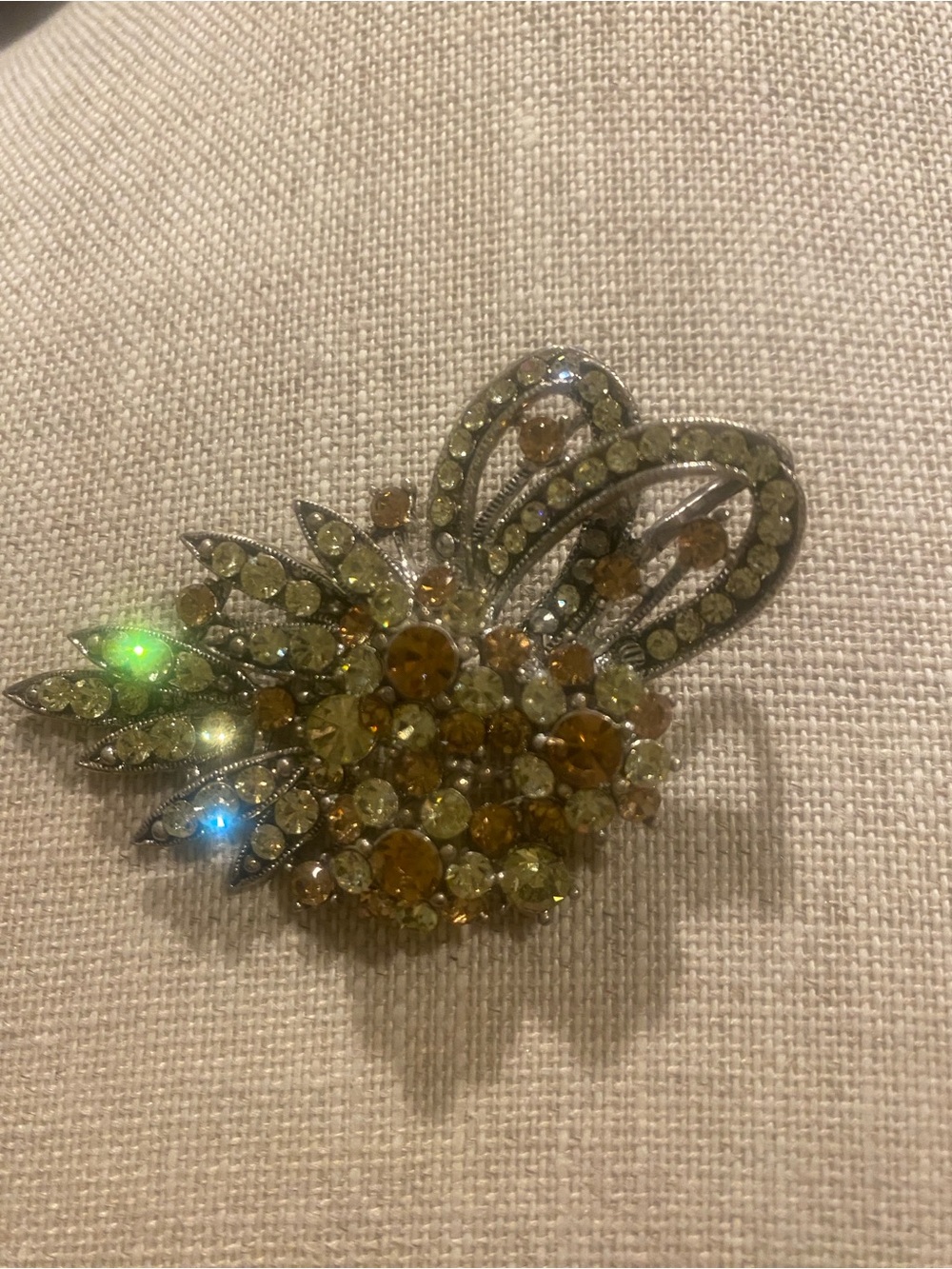 Yellow and Amber Crystal Floral Brooch Pin